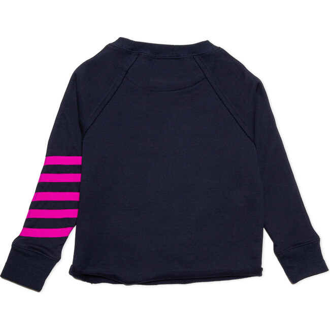 Cropped Crew Neck With Neon Stripes, Navy And Magenta - Loungewear - 4