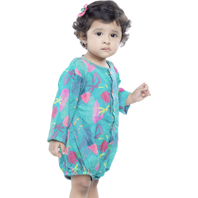 Hand-Drawn Leafy Full Sleeves Onesie, Green - Onesies - 7