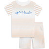 The Organic Embroidered Short Sleeve Pajama Set, Nectarine Stripe Apres Beach - Pajamas - 1 - thumbnail