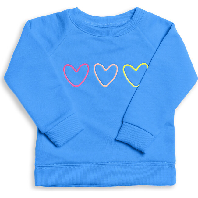 The Organic Embroidered Pullover Sweatshirt, Marine Blue Sunset Hearts