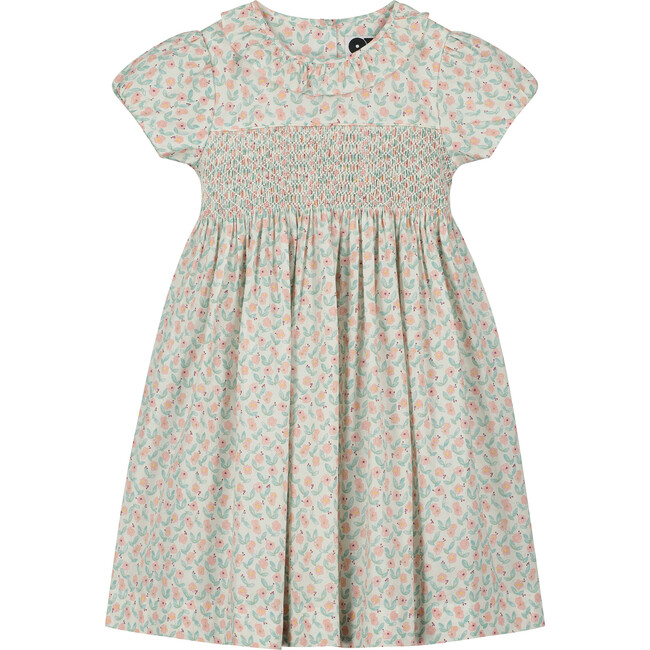 Chance Floral Smocked Dress, White And Peach