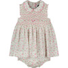 Aveline Floral Smocked Dress, White - Dresses - 1 - thumbnail
