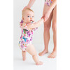 Watercolor Butterfly One-Piece Basic Ruffled Cap Sleeve Swimsuit, Open Pink - One Pieces - 3