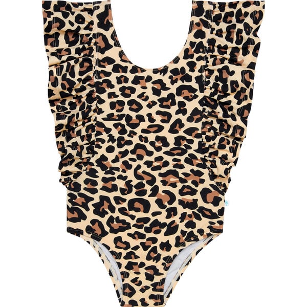 Lana Leopard One-Piece Ruffled Flutter Sleeve Swimsuit, Light Beige ...