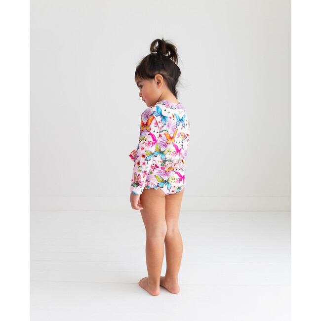 Watercolor Butterfly Long Sleeve Rash Guard And Ruffled Bloomer Set, Open Pink - Mixed Apparel Set - 5
