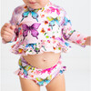 Watercolor Butterfly Long Sleeve Rash Guard And Ruffled Bloomer Set, Open Pink - Mixed Apparel Set - 9 - thumbnail