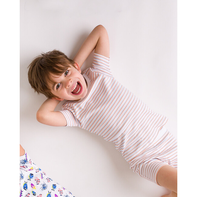 The Organic Short Sleeve Pajama Set, Nectarine Stripe - Pajamas - 2