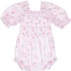 Puff Sleeve Floral Print Smocked Romper, Pink Floral - Rompers - 1 - thumbnail