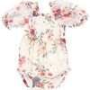 Violette Puff Sleeve Floral Print Smocked Romper, Cream - Rompers - 1 - thumbnail