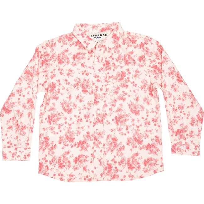 Vera Full Sleeve Floral Print Button Down Shirt, Pink And Cream - Shirts - 1