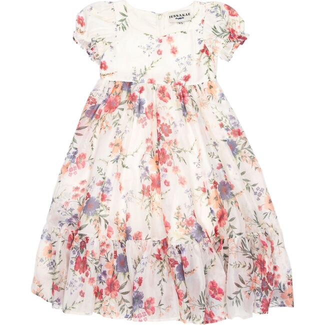 Violette Puff Sleeve Floral Print Maxi Dress, Cream