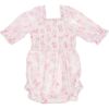 Promenade Puff Sleeve Floral Print Smocked Romper, Pink And White - Rompers - 1 - thumbnail