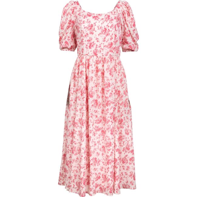Women's Vera Puff Sleeve Floral Print Midi Dress, Pink And Cream