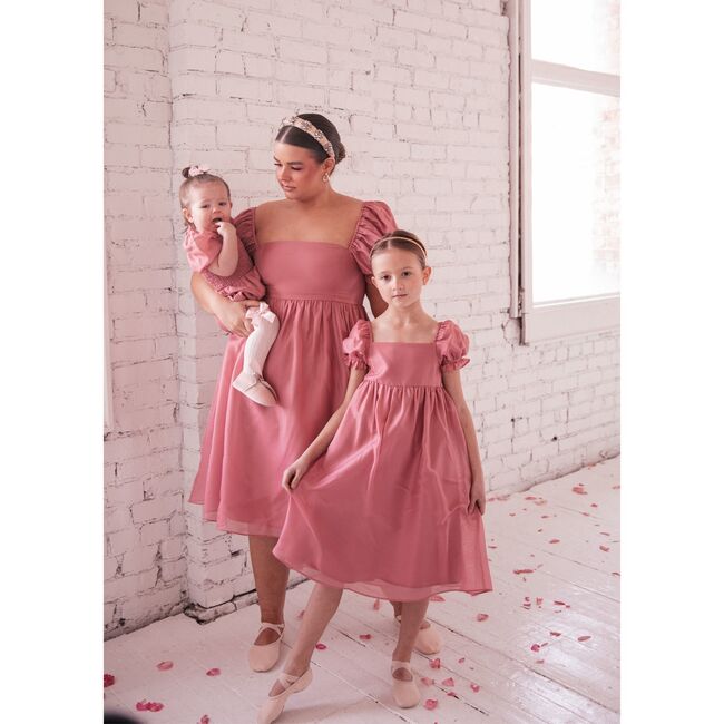 Puff Sleeve Midi Dress, Ballet Dusty Rose - Dresses - 3