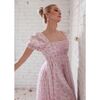 Women's Promenade Puff Sleeve Floral Print Maxi Dress, Pink And White - Dresses - 3