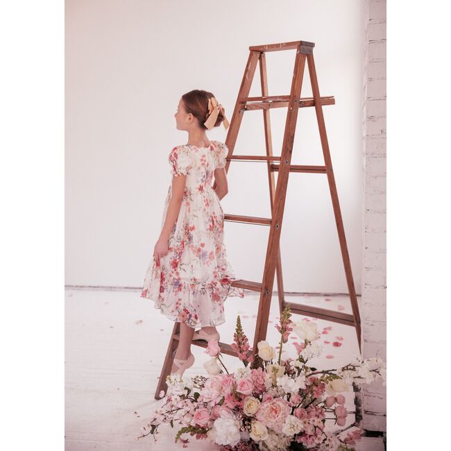 Violette Puff Sleeve Floral Print Maxi Dress, Cream - Dresses - 3
