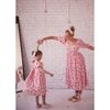 Vera Puff Sleeve Floral Print Midi Dress, Pink And Cream - Dresses - 4 - thumbnail