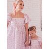 Women's Puff Sleeve Midi Dress, Pink Floral - Dresses - 4