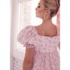 Women's Puff Sleeve Midi Dress, Pink Floral - Dresses - 5