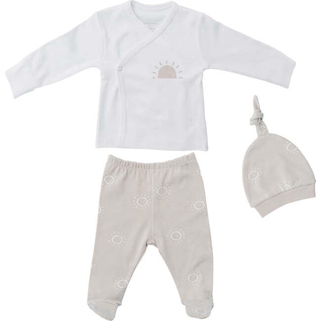Sunshine Print Side Snap Outfit & Hat, White