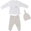 Sunshine Print Side Snap Outfit & Hat, White - Mixed Apparel Set - 1 - thumbnail