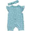 Teal Floral Print Ruffle Babysuit, Blue - Bodysuits - 1 - thumbnail
