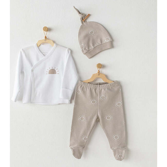 Sunshine Print Side Snap Outfit & Hat, White - Mixed Apparel Set - 2