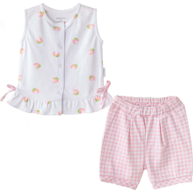 Strawberry Print Ruffle Summer Outfit, White