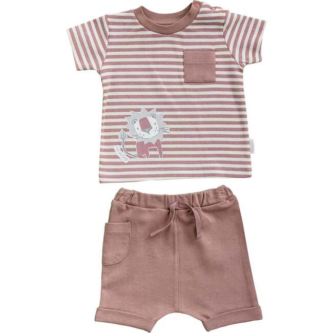 Zebra Print Striped Pocket Outfit, Rose - Mixed Apparel Set - 1