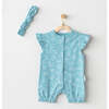 Teal Floral Print Ruffle Babysuit, Blue - Bodysuits - 2 - thumbnail
