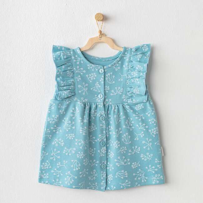 Teal Floral Print Ruffle Dress, Blue - Dresses - 2