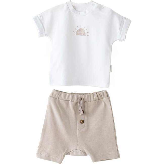 Sunshine Print Summer Outfit, White - Mixed Apparel Set - 1