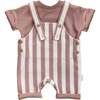Striped Overalls Outfit, Rose - Mixed Apparel Set - 1 - thumbnail