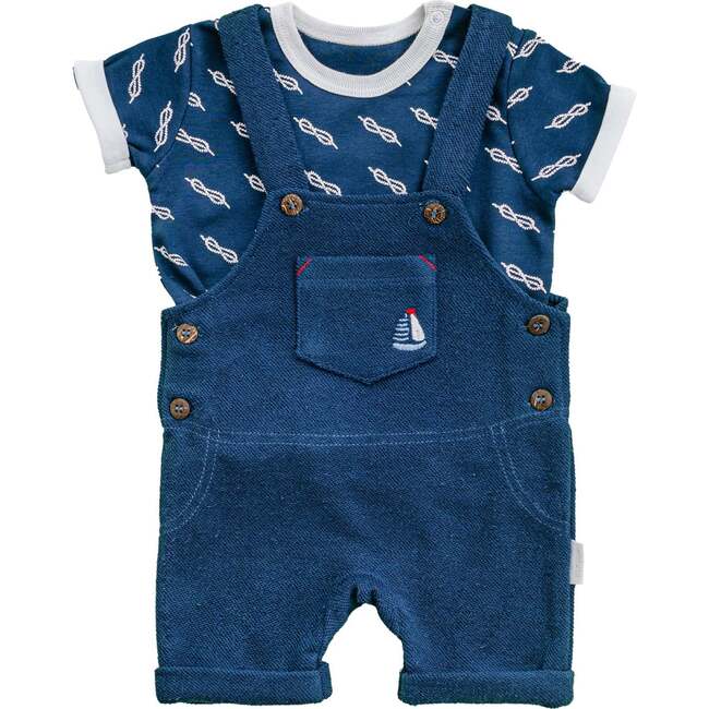 Marine Print Overalls Outfit, Navy