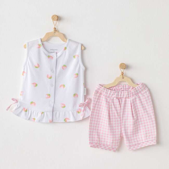 Strawberry Print Ruffle Summer Outfit, White