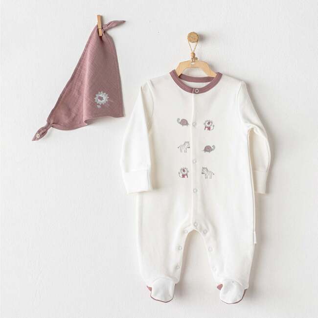 Zebra Print Footed Babysuit & Hat, White - Bodysuits - 2