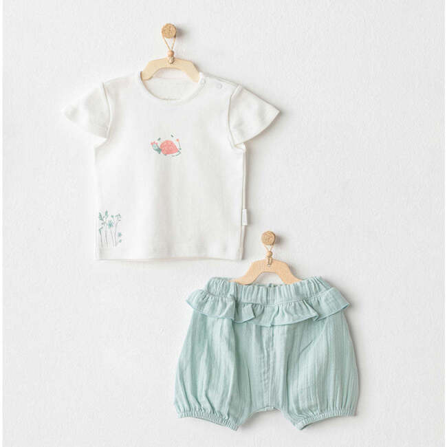 Turtle Graphic Summer Outfit, White - Mixed Apparel Set - 2