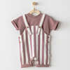 Striped Overalls Outfit, Rose - Mixed Apparel Set - 2