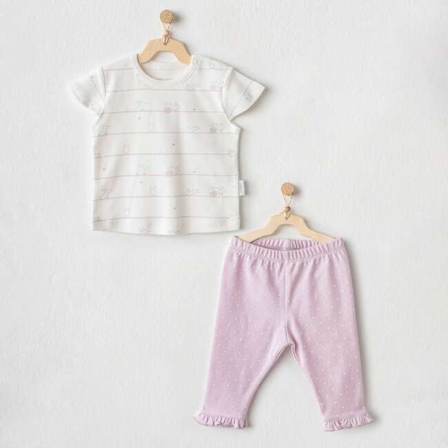 Lilac Funny Bunny Striped Outfit, White - Bodysuits - 2
