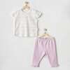 Lilac Funny Bunny Striped Outfit, White - Bodysuits - 2
