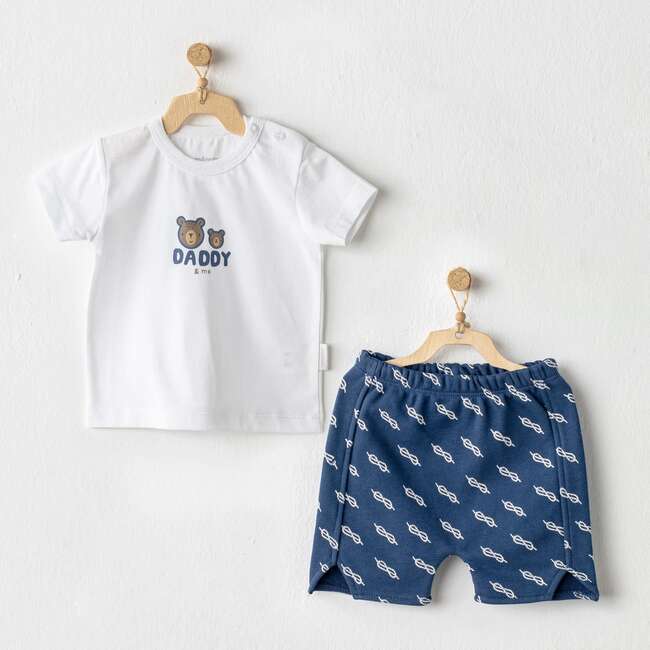 Marine Bear Print Summer Outfit, White - Mixed Apparel Set - 2