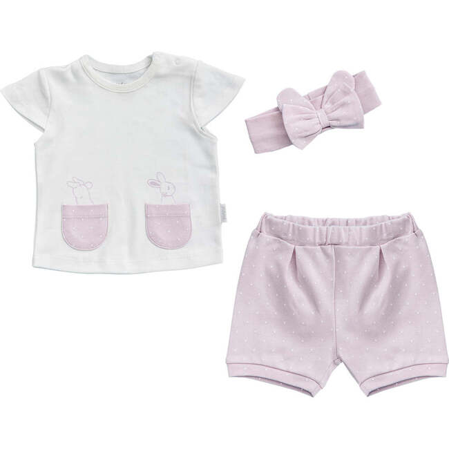 Lilac Funny Bunny Pocket Summer Outfit, White - Mixed Apparel Set - 1