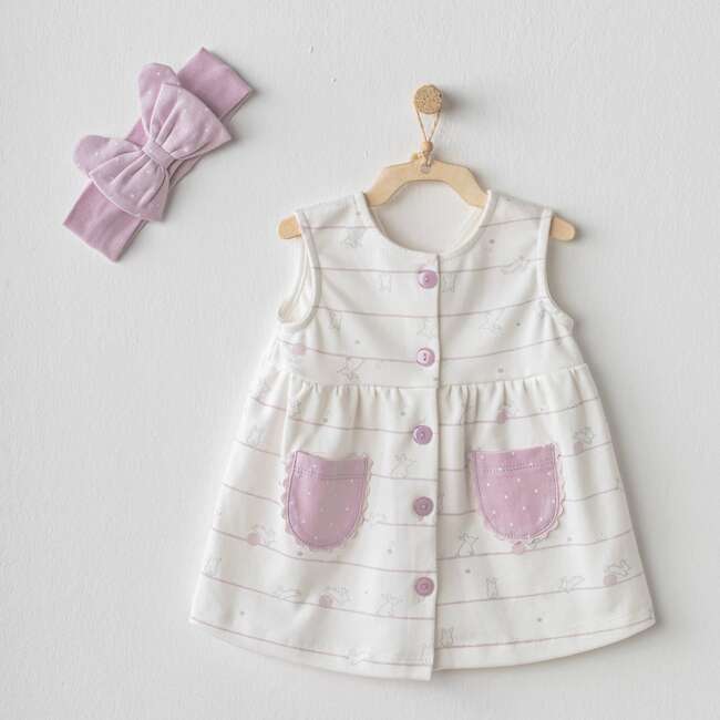 Lilac Funny Bunny Pocket Dress, White - Dresses - 2