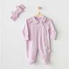 Lilac Funny Bunny Striped Outfit, Purple - Bodysuits - 2