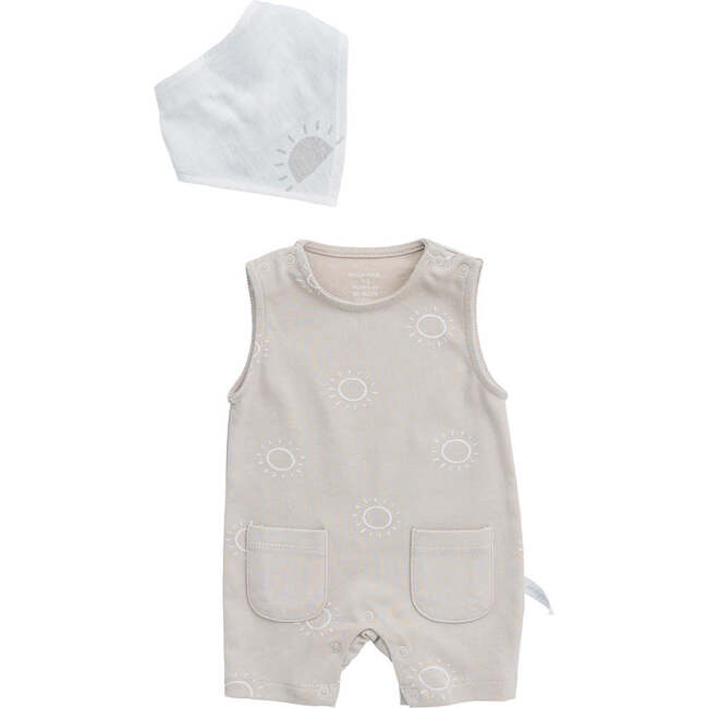 Sleeveless Sunshine Print Babysuit & Bib, Beige