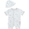 Safari Print Babysuit & Hat, Light Blue - Bodysuits - 1 - thumbnail