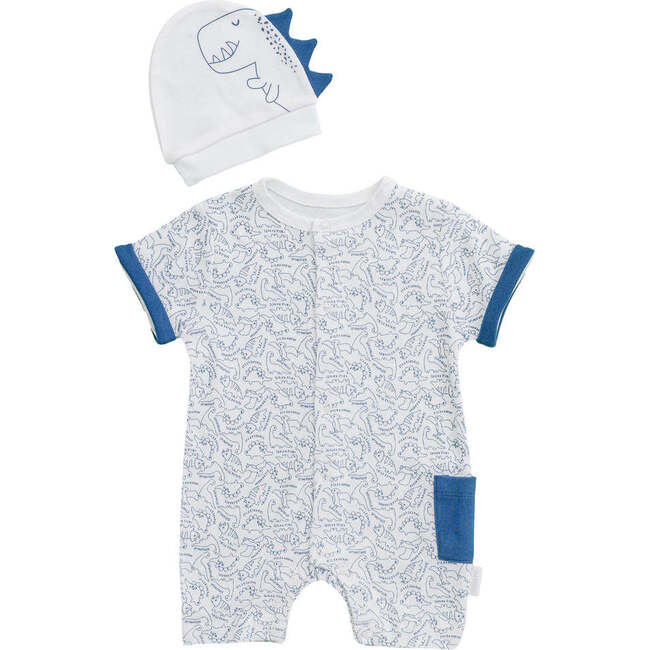 Ptera Dino Print Babysuit & Beanie, White - Bodysuits - 1