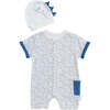 Ptera Dino Print Babysuit & Beanie, White - Bodysuits - 1 - thumbnail