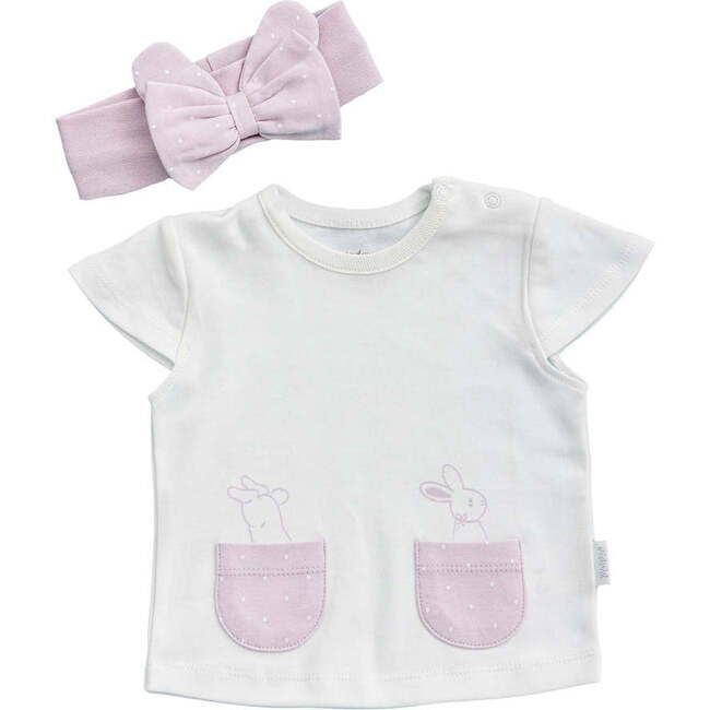 Lilac Funny Bunny Pocket Summer Outfit, White - Mixed Apparel Set - 3