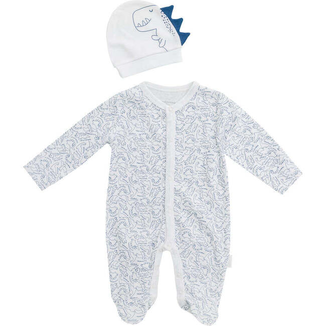 Ptera Dino Print Footed Babysuit & Beanie, White